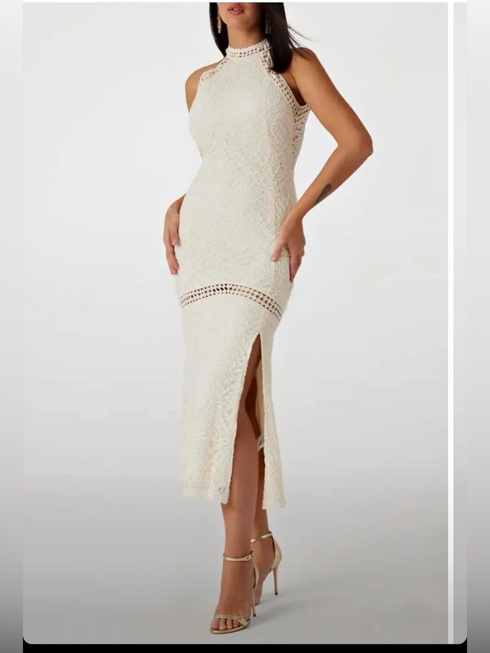 ❌❌Sold❌❌Guess Cream Lace High-Neck Midi Dress